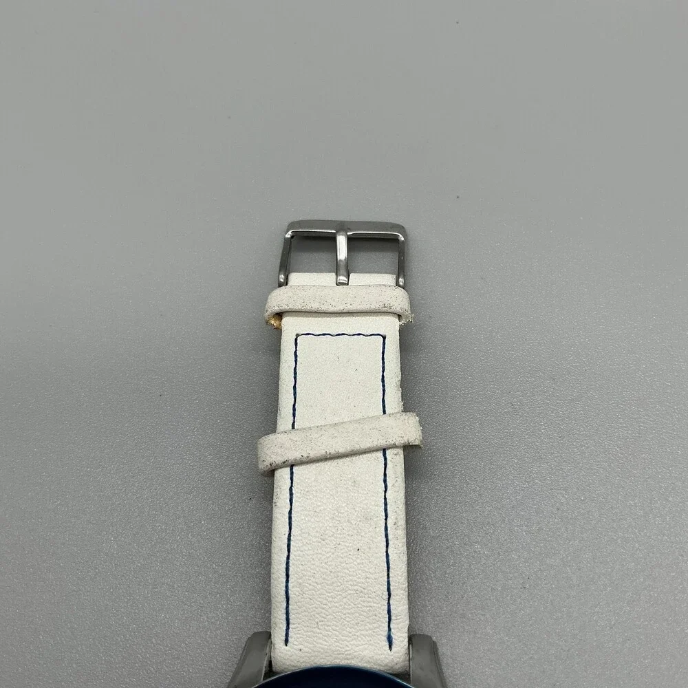 Anne Klein W5126 Womens Watch White Dial Blue Bezel White Leather New Battery